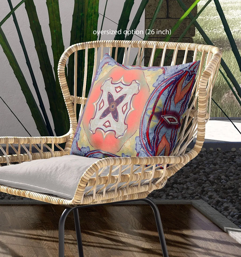 16” Purple Orange Geo Tribal Indoor Outdoor Throw Pillow
