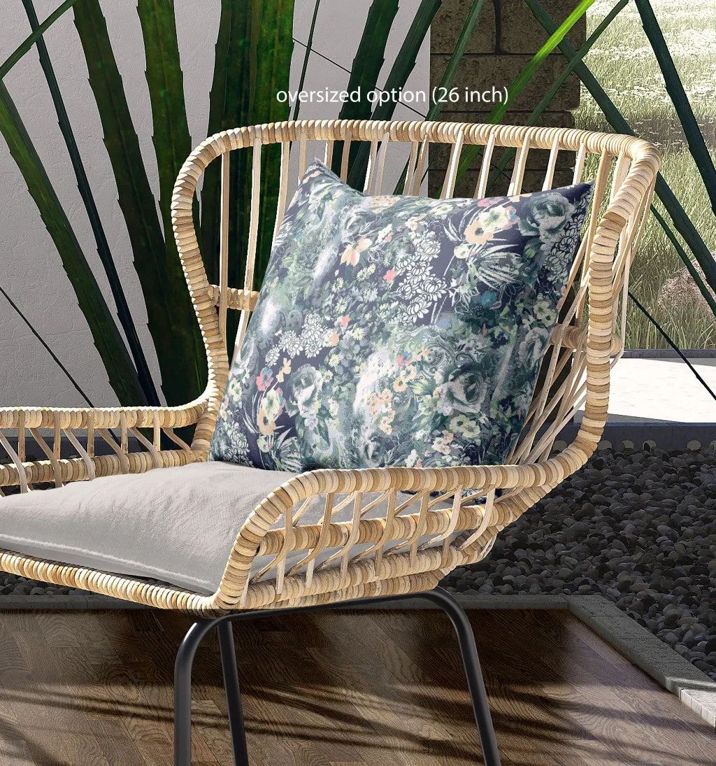 16" Gray Indigo Springtime Indoor Outdoor Throw Pillow