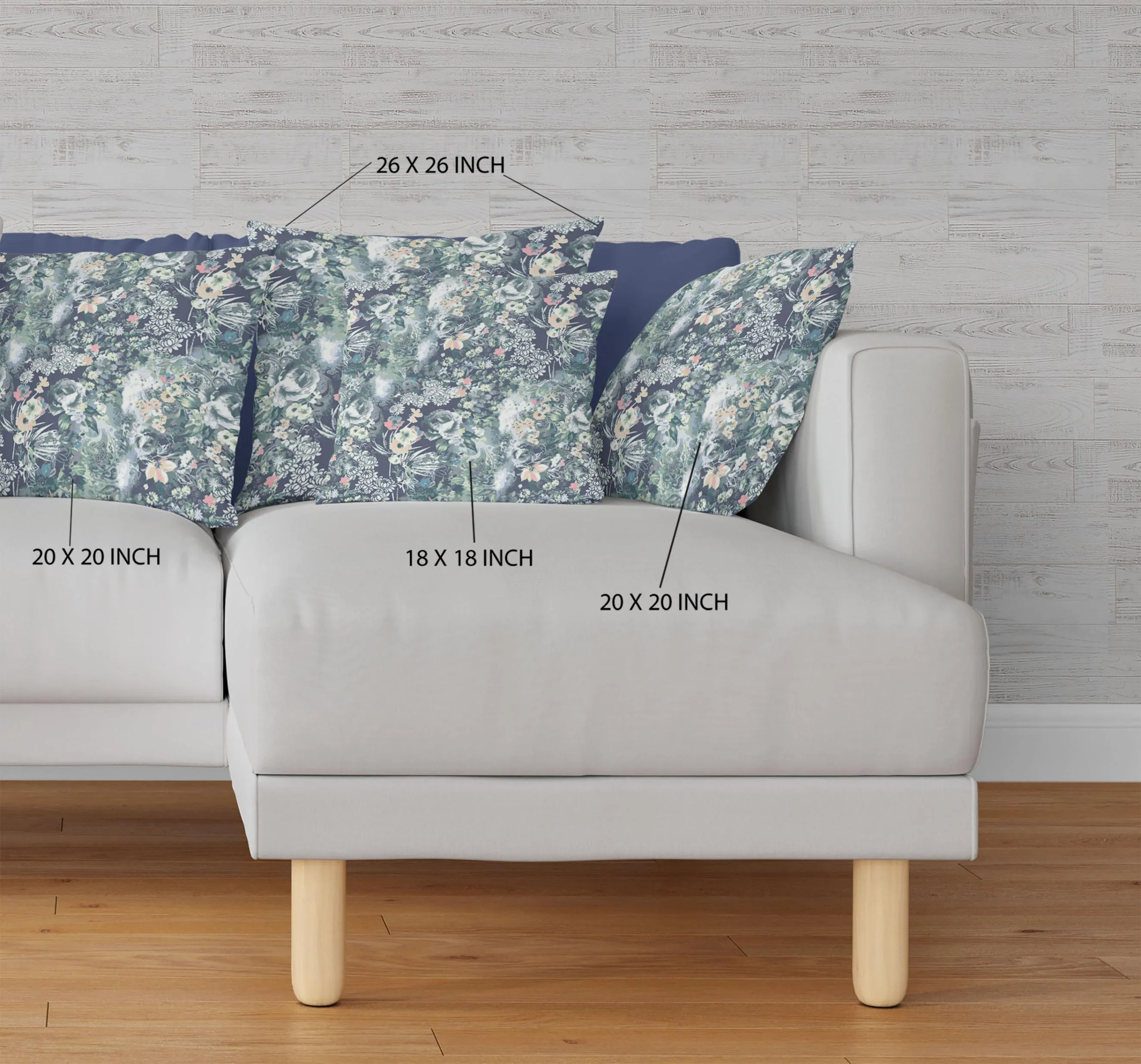 16" Gray Indigo Springtime Indoor Outdoor Throw Pillow