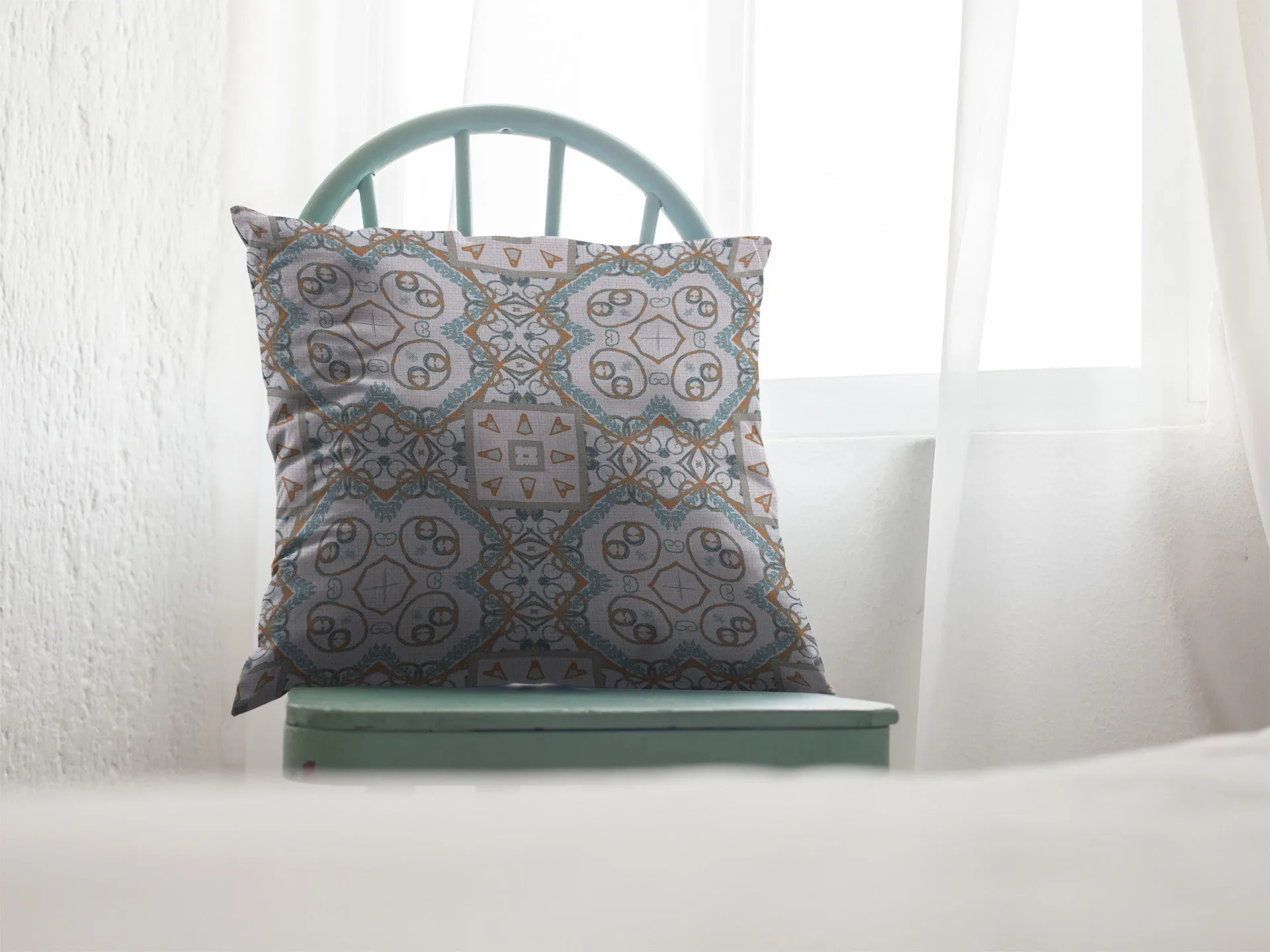 18” Blue Orange Mandala Indoor Outdoor Throw Pillow