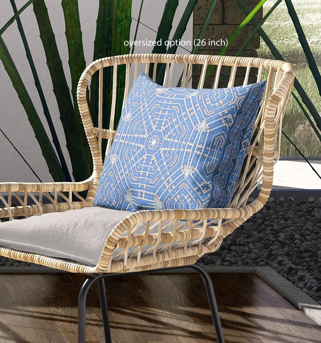 18” Blue White Geostar Indoor Outdoor Throw Pillow