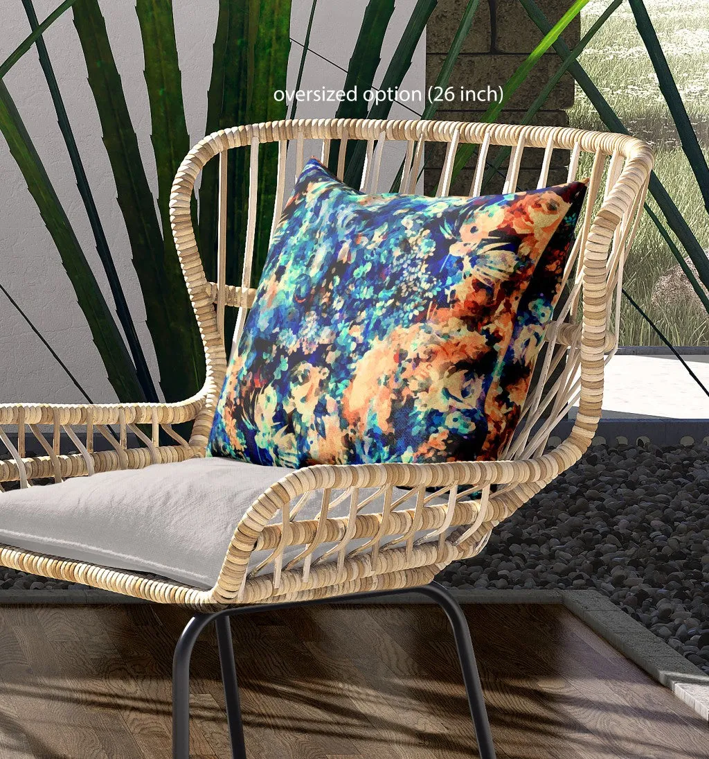 18" Orange Blue Springtime Indoor Outdoor Throw Pillow