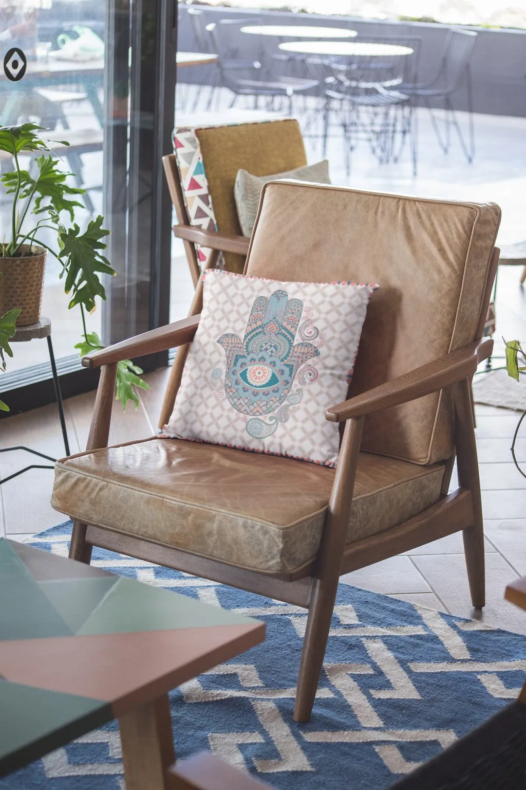 20” Blue Gray Hamsa Indoor Outdoor Throw Pillow