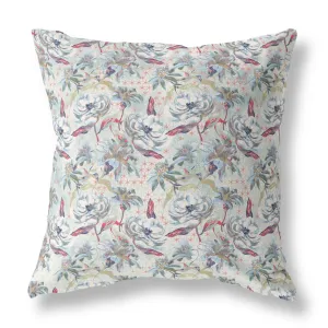 20” Light Green Gray Roses Indoor Outdoor Throw Pillow