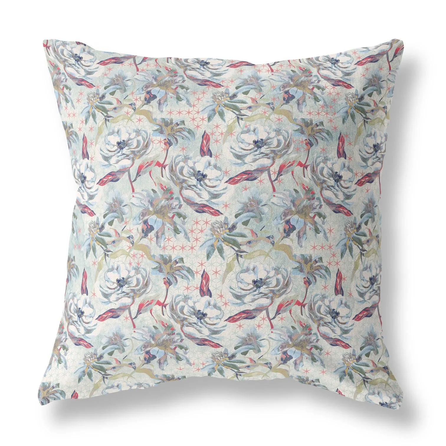 20” Light Green Gray Roses Indoor Outdoor Throw Pillow