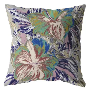 20” Lilac Green Hibiscus Indoor Outdoor Zippered Throw Pillow