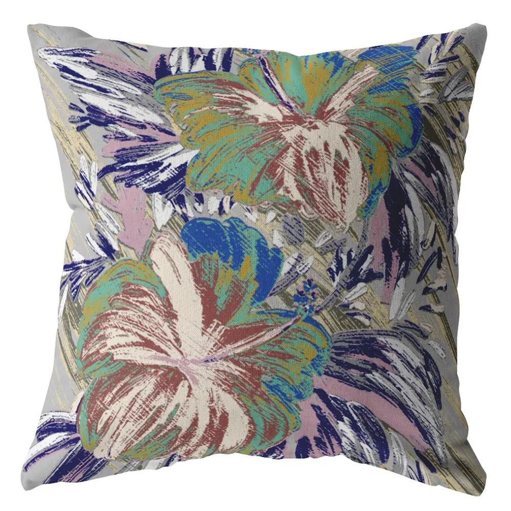 20” Lilac Green Hibiscus Indoor Outdoor Zippered Throw Pillow