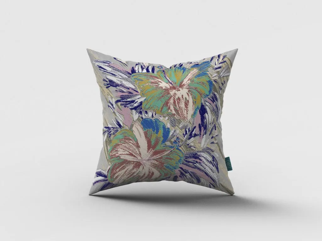 20” Lilac Green Hibiscus Indoor Outdoor Zippered Throw Pillow