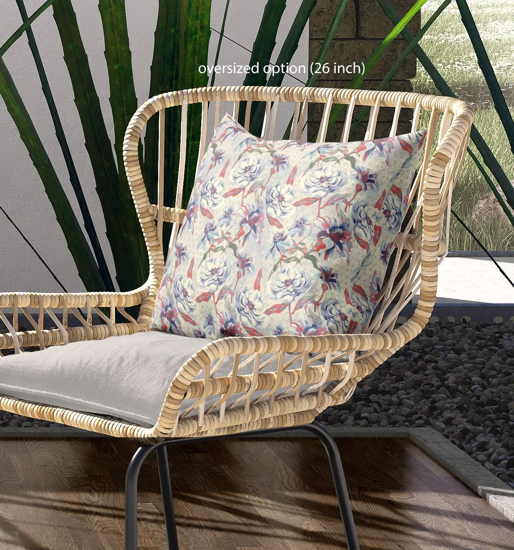 20” Pale Blue Orange Roses Indoor Outdoor Throw Pillow