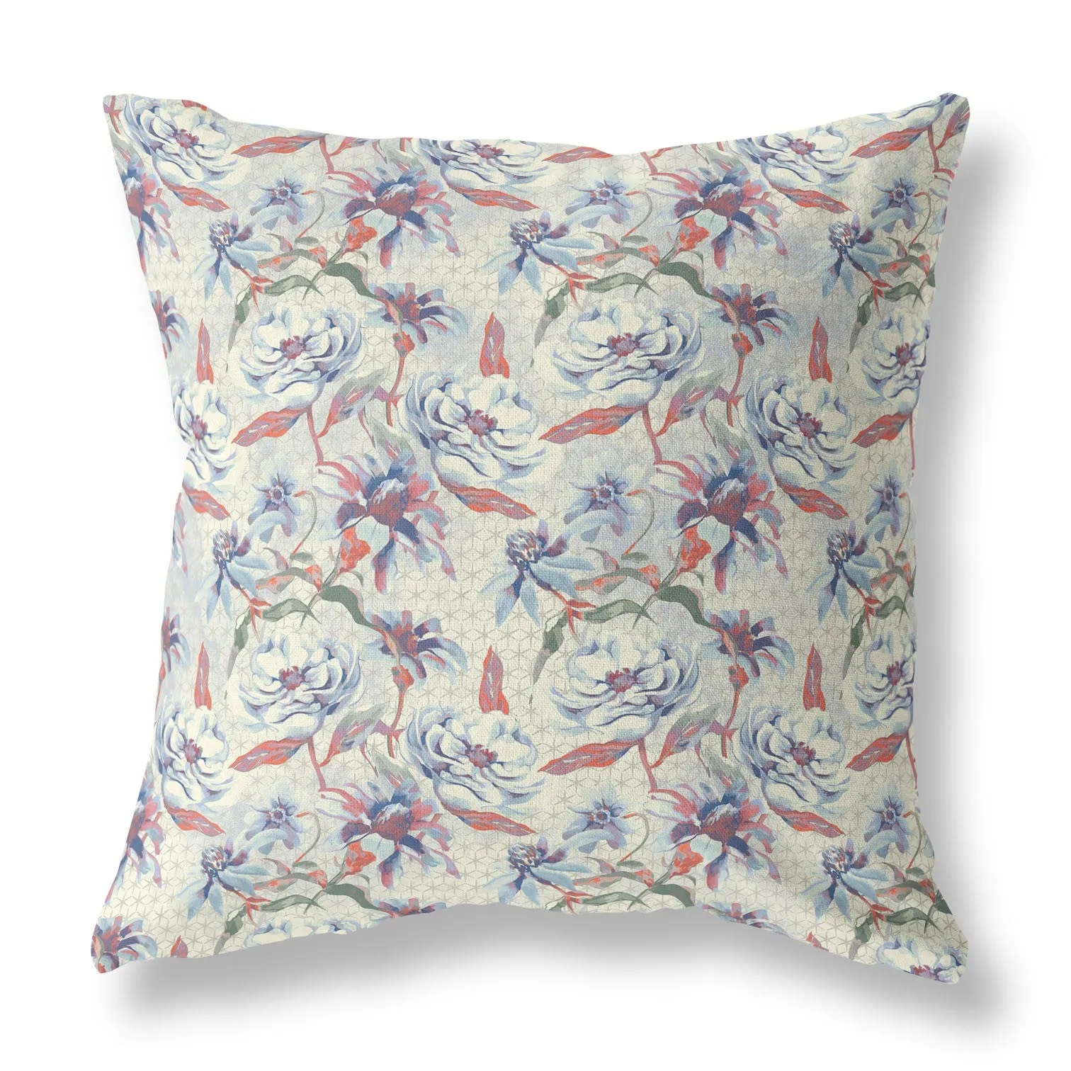 20” Pale Blue Orange Roses Indoor Outdoor Throw Pillow