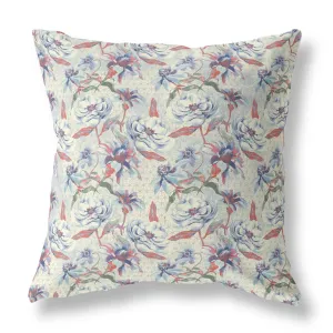 20” Pale Blue Orange Roses Indoor Outdoor Throw Pillow