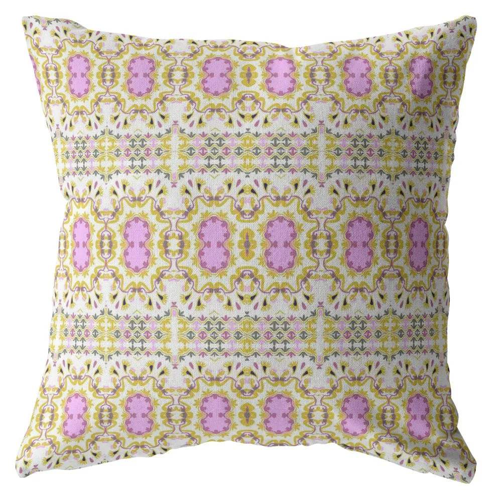 20” Yellow Lavender Geofloral Indoor Outdoor Zippered Throw Pillow