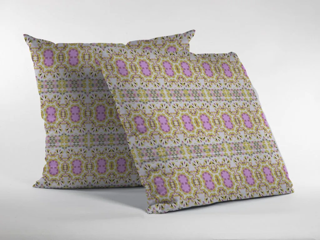 20” Yellow Lavender Geofloral Indoor Outdoor Zippered Throw Pillow