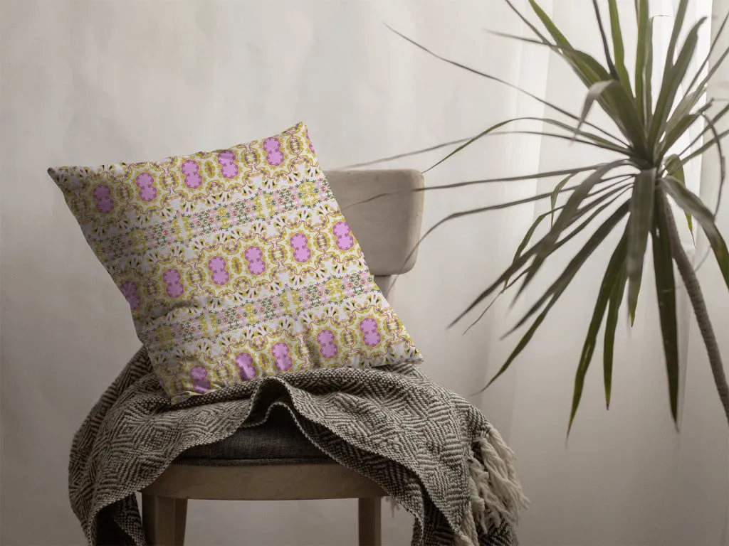 20” Yellow Lavender Geofloral Indoor Outdoor Zippered Throw Pillow