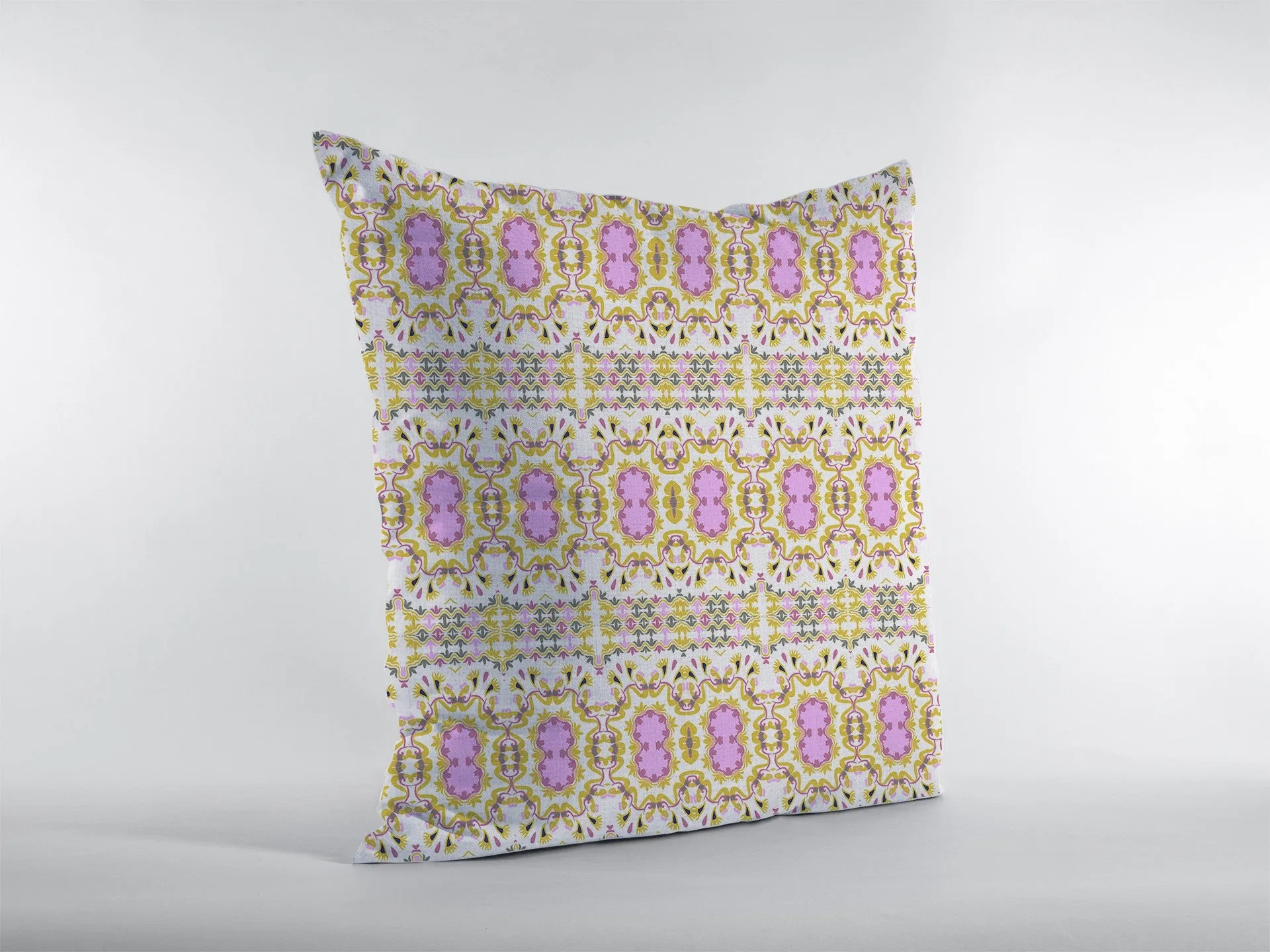 20” Yellow Lavender Geofloral Indoor Outdoor Zippered Throw Pillow
