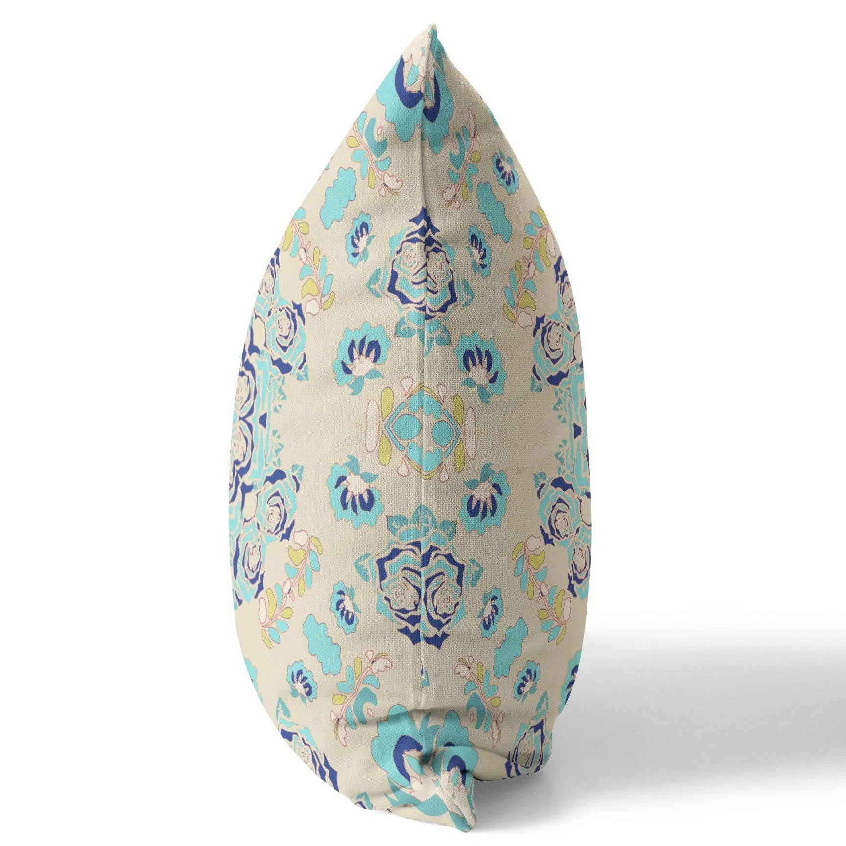 26” Blue Beige Wreath Indoor Outdoor Zippered Throw Pillow