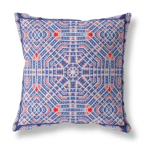 26” Blue Red Geostar Indoor Outdoor Throw Pillow