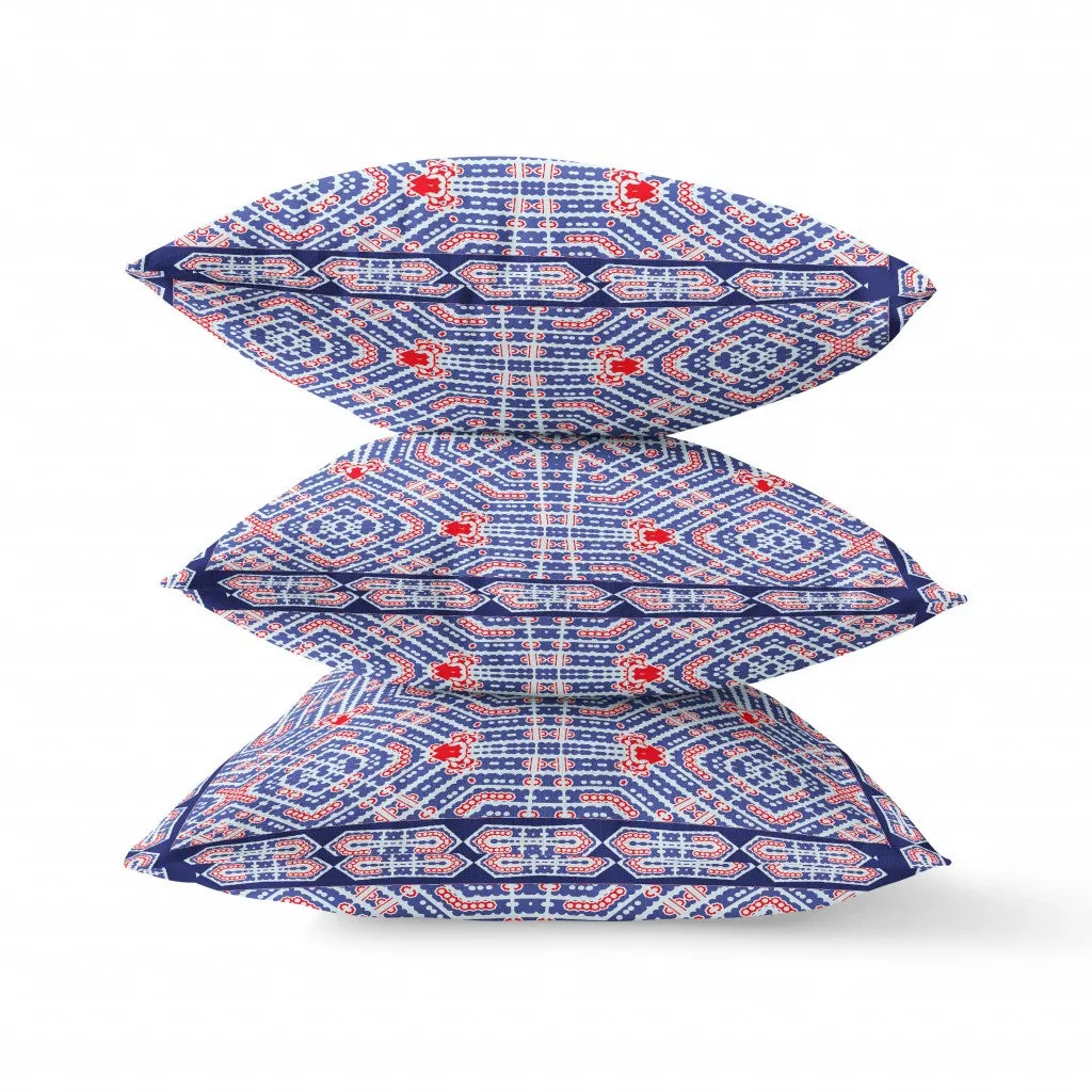 26” Blue Red Geostar Indoor Outdoor Throw Pillow