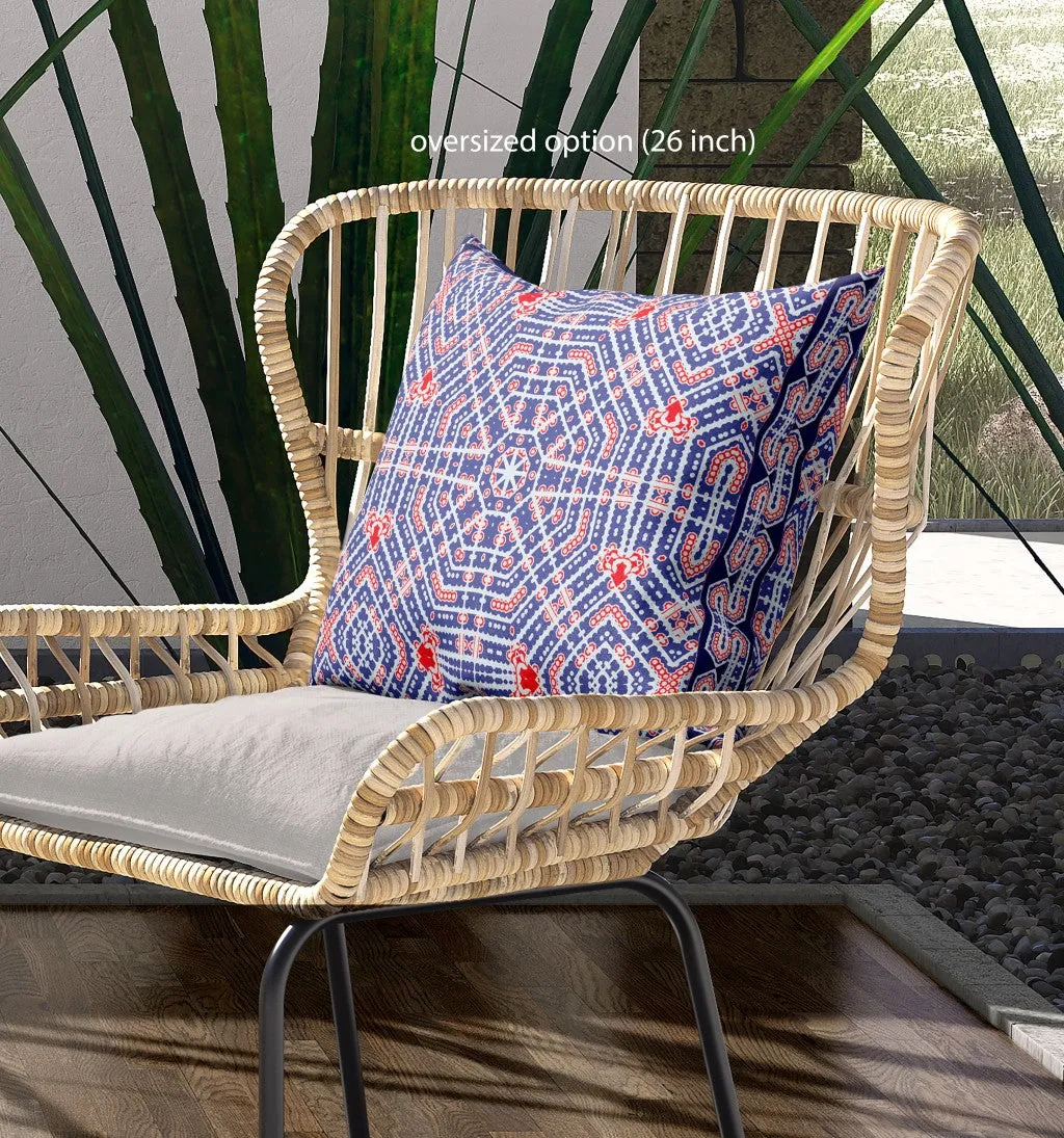 26” Blue Red Geostar Indoor Outdoor Throw Pillow