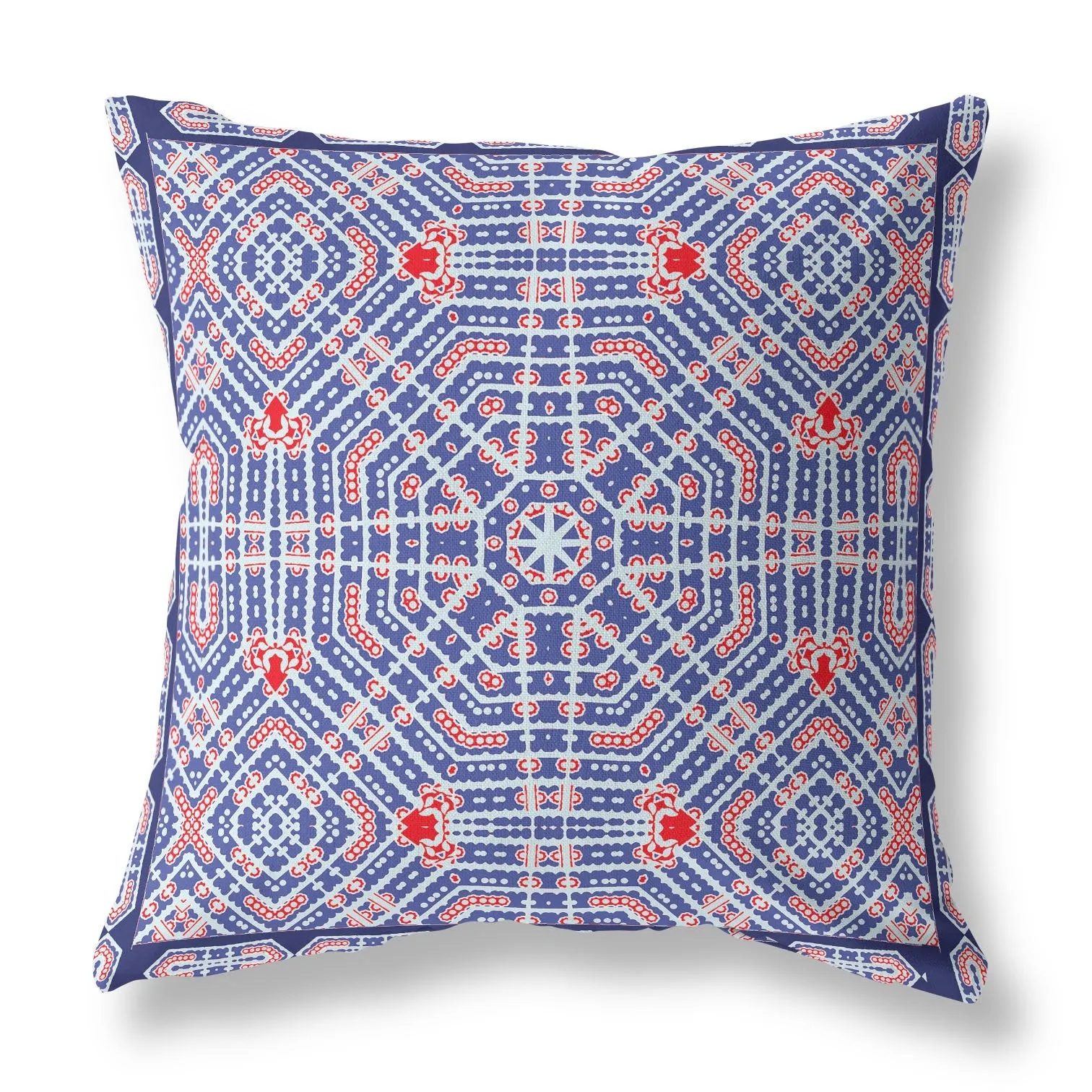 26” Blue Red Geostar Indoor Outdoor Throw Pillow