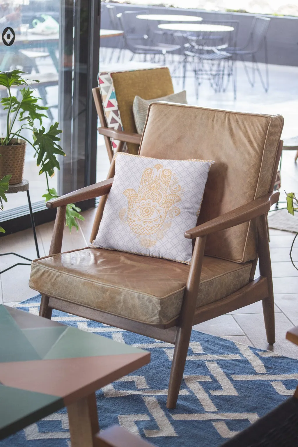 26” Gold Gray Hamsa Indoor Outdoor Throw Pillow