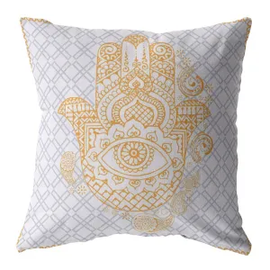 26” Gold Gray Hamsa Indoor Outdoor Throw Pillow