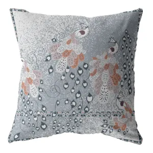 26” Gray Orange Boho Bird Indoor Outdoor Zippered Throw Pillow