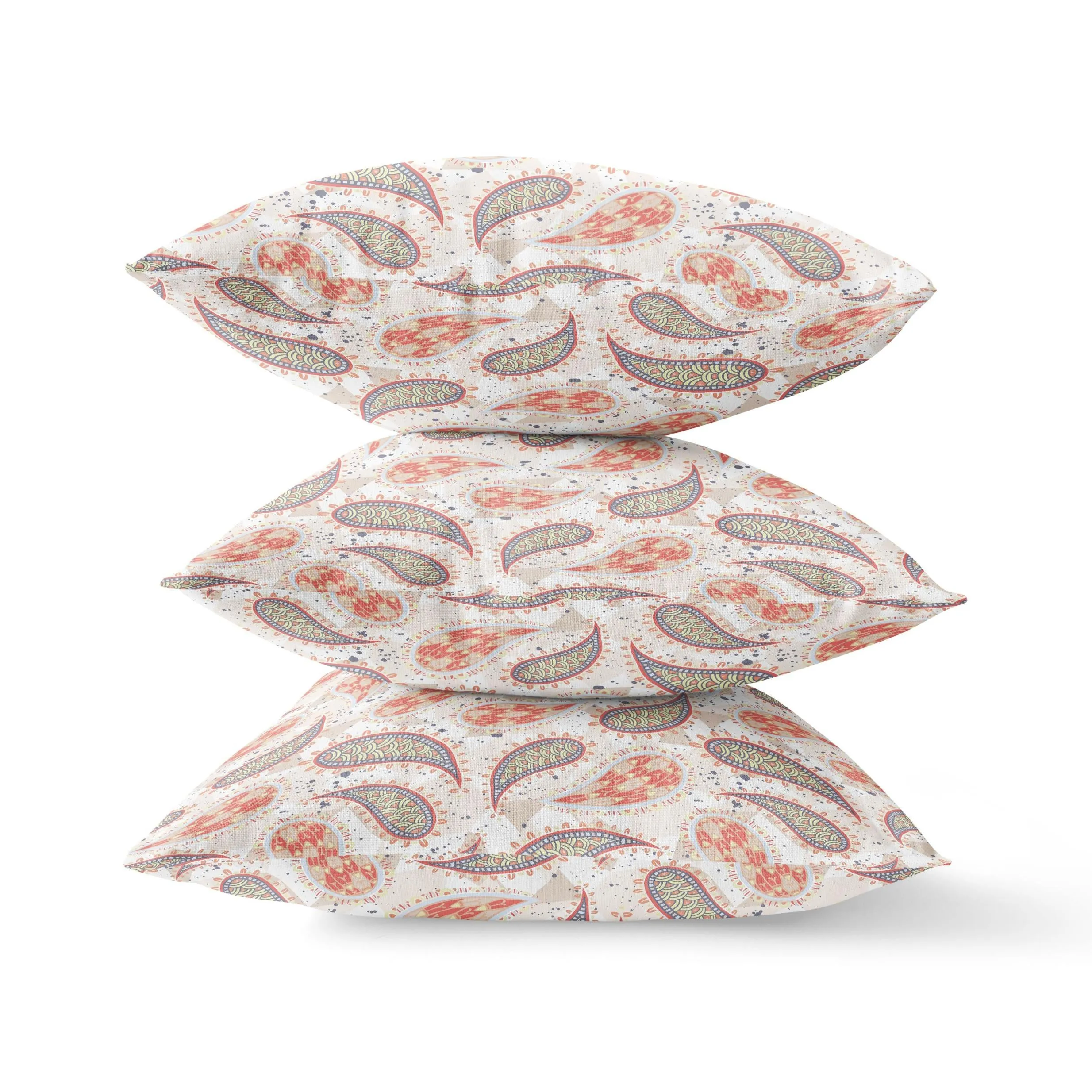 26” Red Beige Boho Paisley Indoor Outdoor Throw Pillow