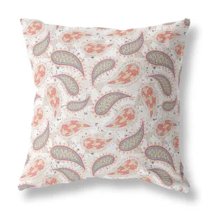 26” Red Beige Boho Paisley Indoor Outdoor Throw Pillow