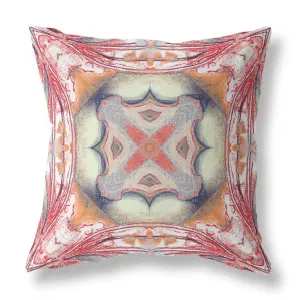 26” Red Orange Geo Tribal Indoor Outdoor Throw Pillow