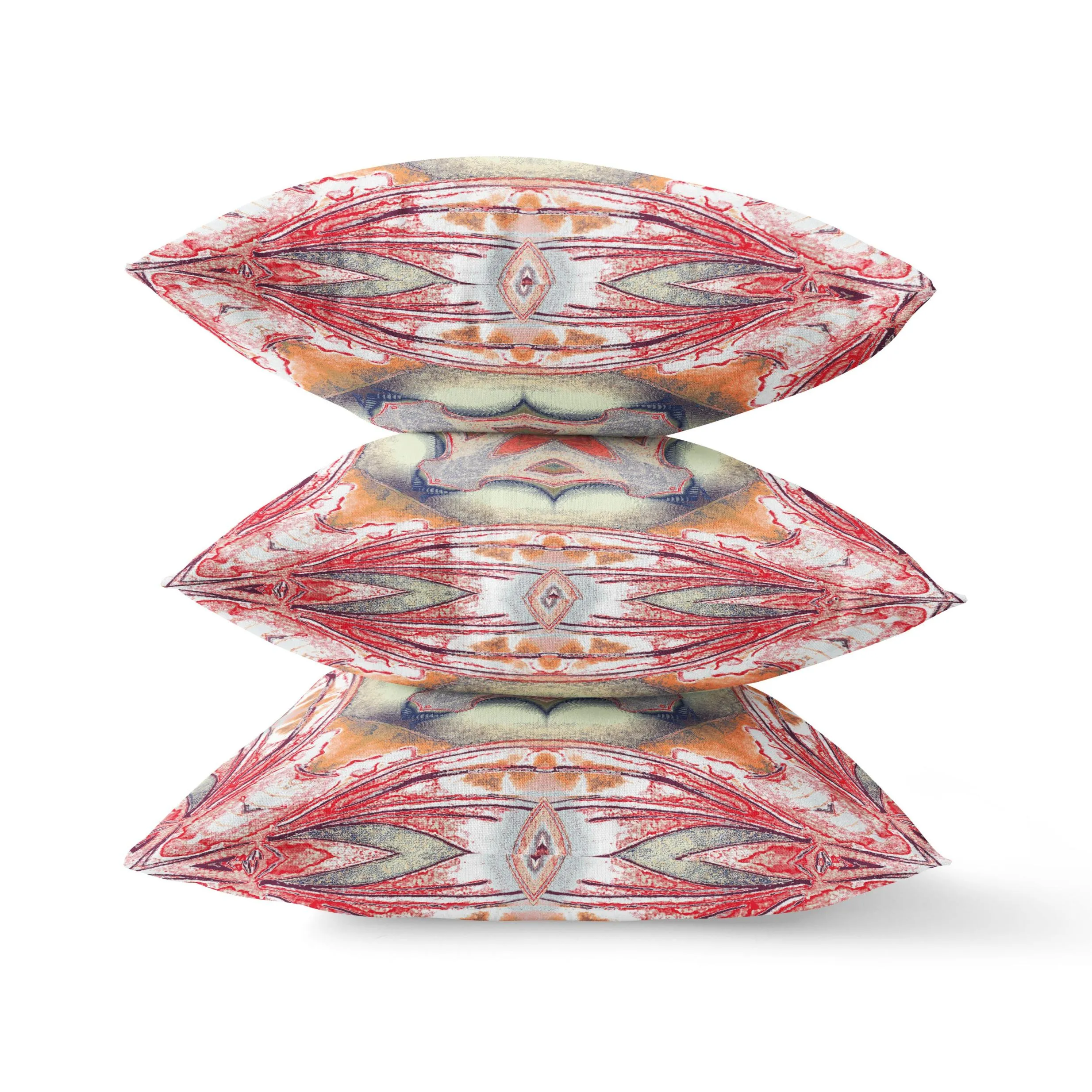 26” Red Orange Geo Tribal Indoor Outdoor Throw Pillow