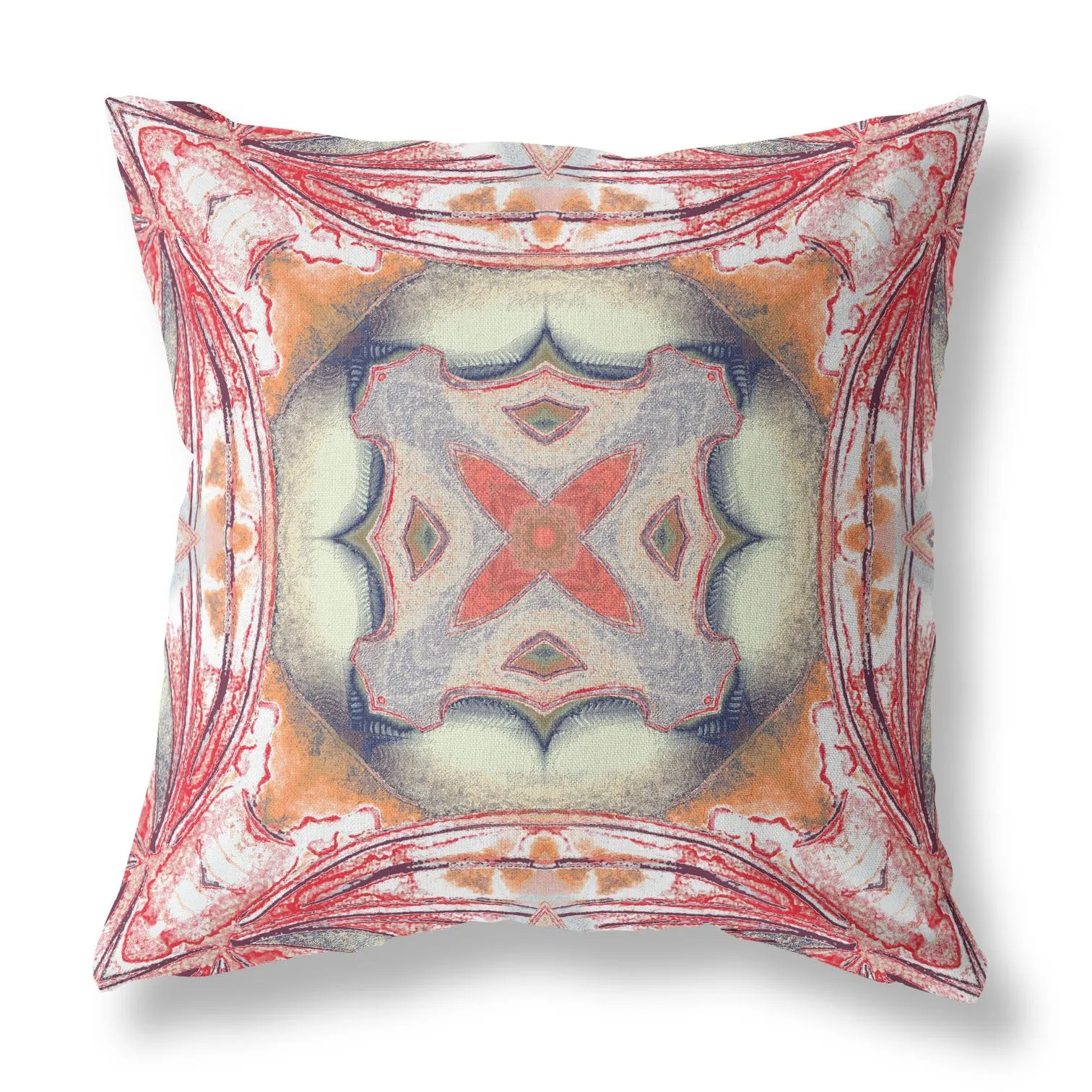 26” Red Orange Geo Tribal Indoor Outdoor Throw Pillow