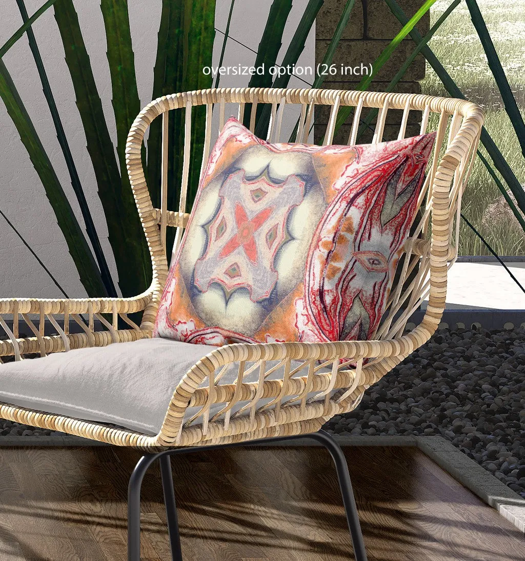 26” Red Orange Geo Tribal Indoor Outdoor Throw Pillow