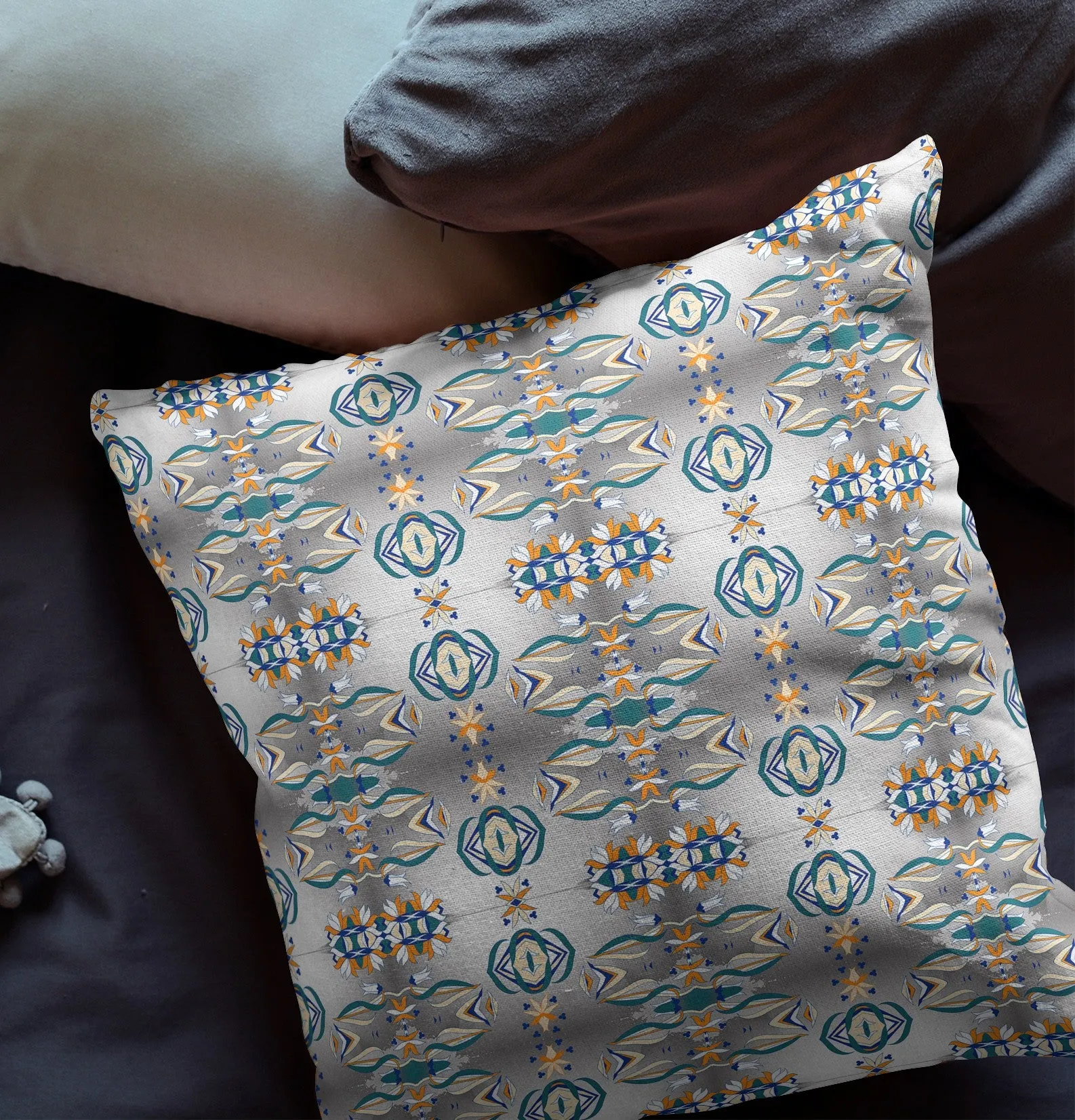 26” White Brown Patterned Indoor Outdoor Zippered Throw Pillow