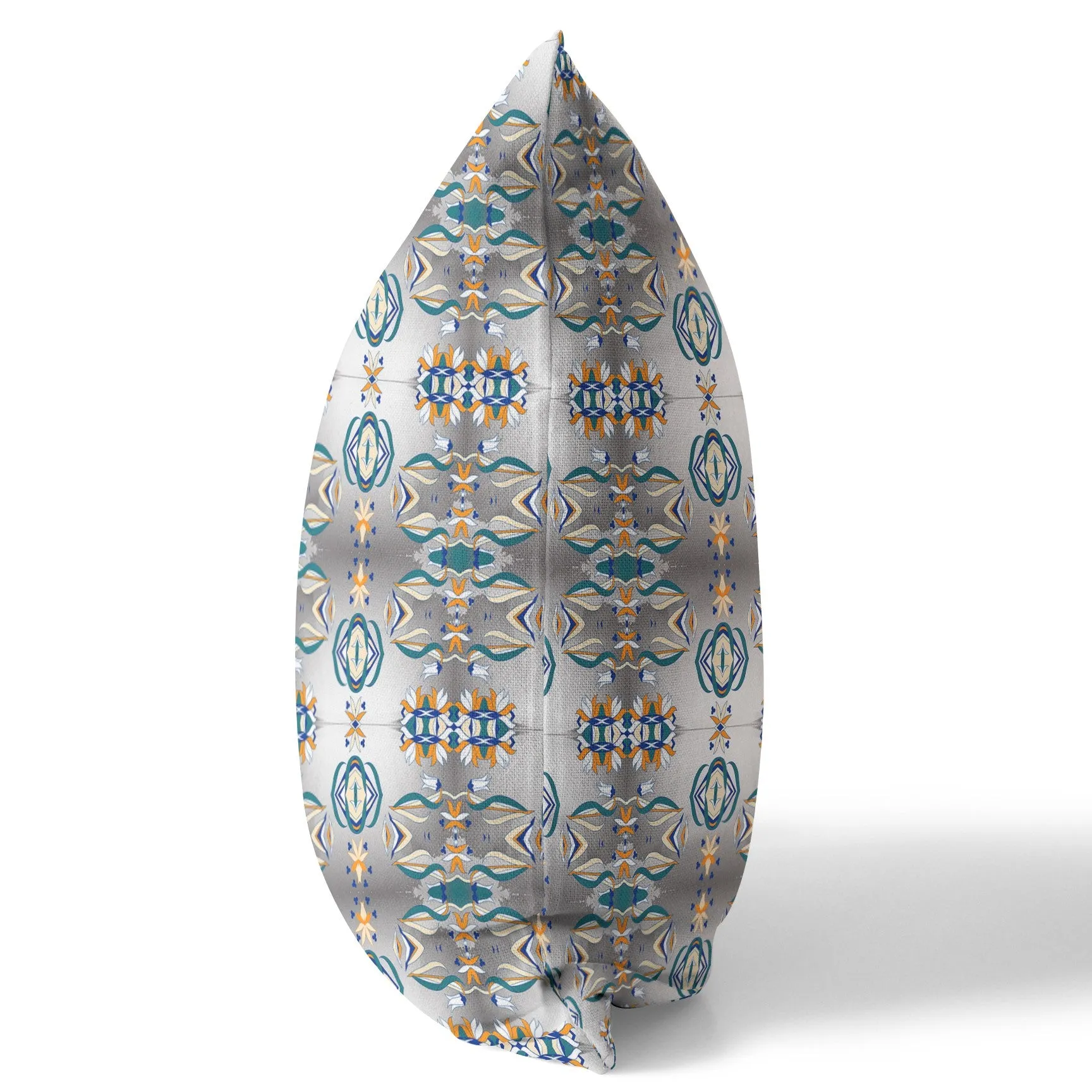 26” White Brown Patterned Indoor Outdoor Zippered Throw Pillow