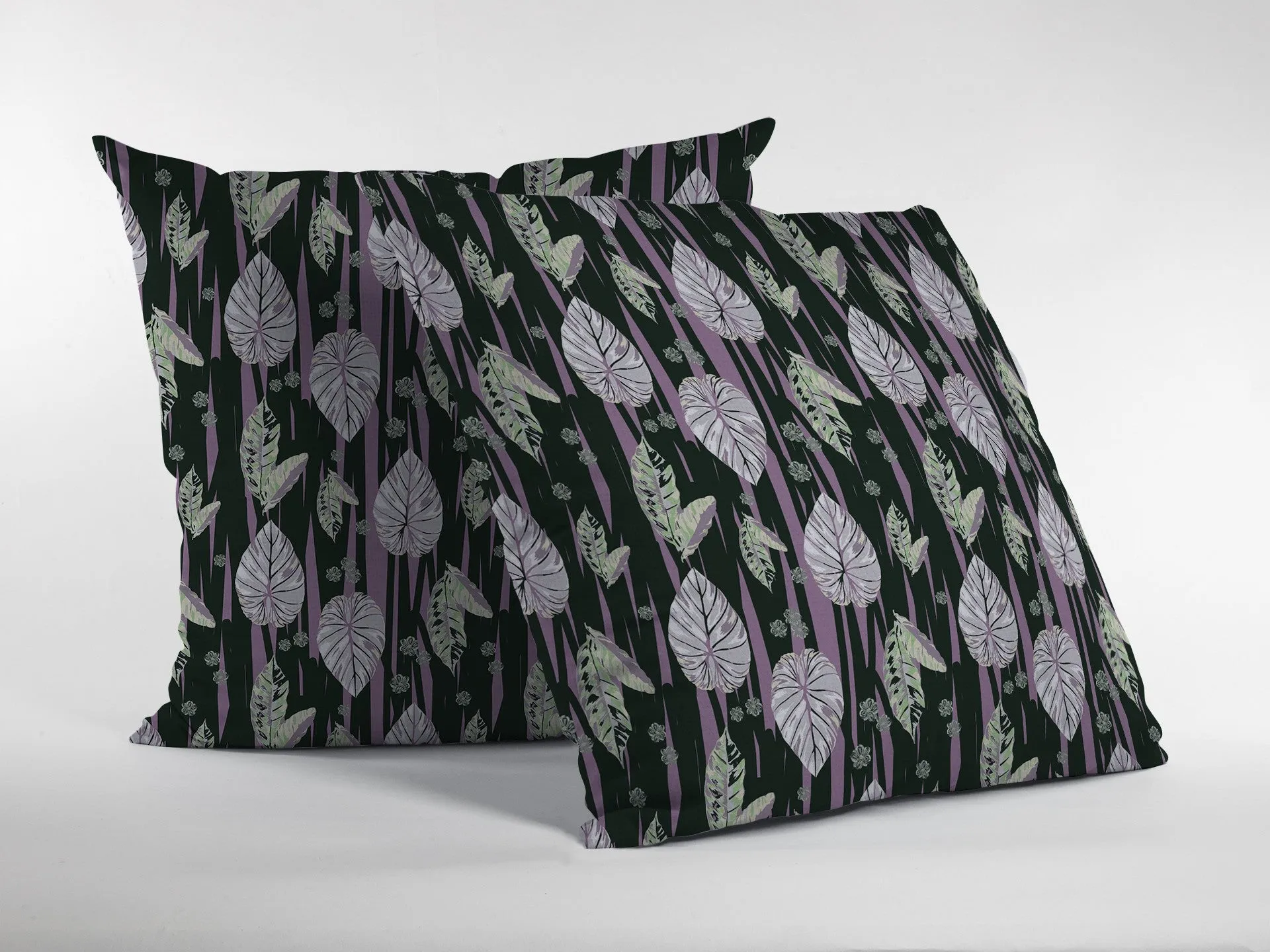 28” Black Purple Fall Leaves Indoor Outdoor Throw Pillow