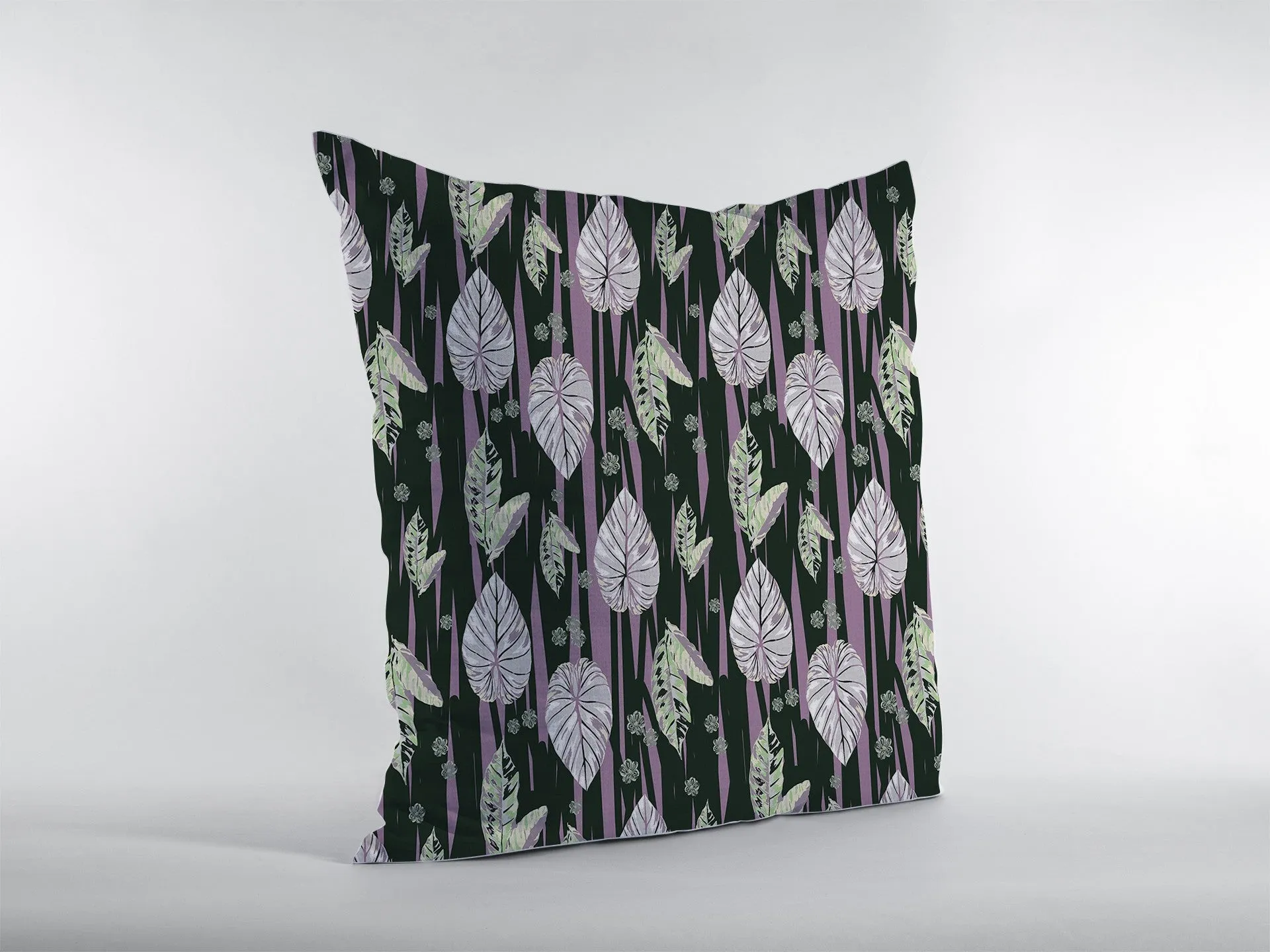 28” Black Purple Fall Leaves Indoor Outdoor Throw Pillow