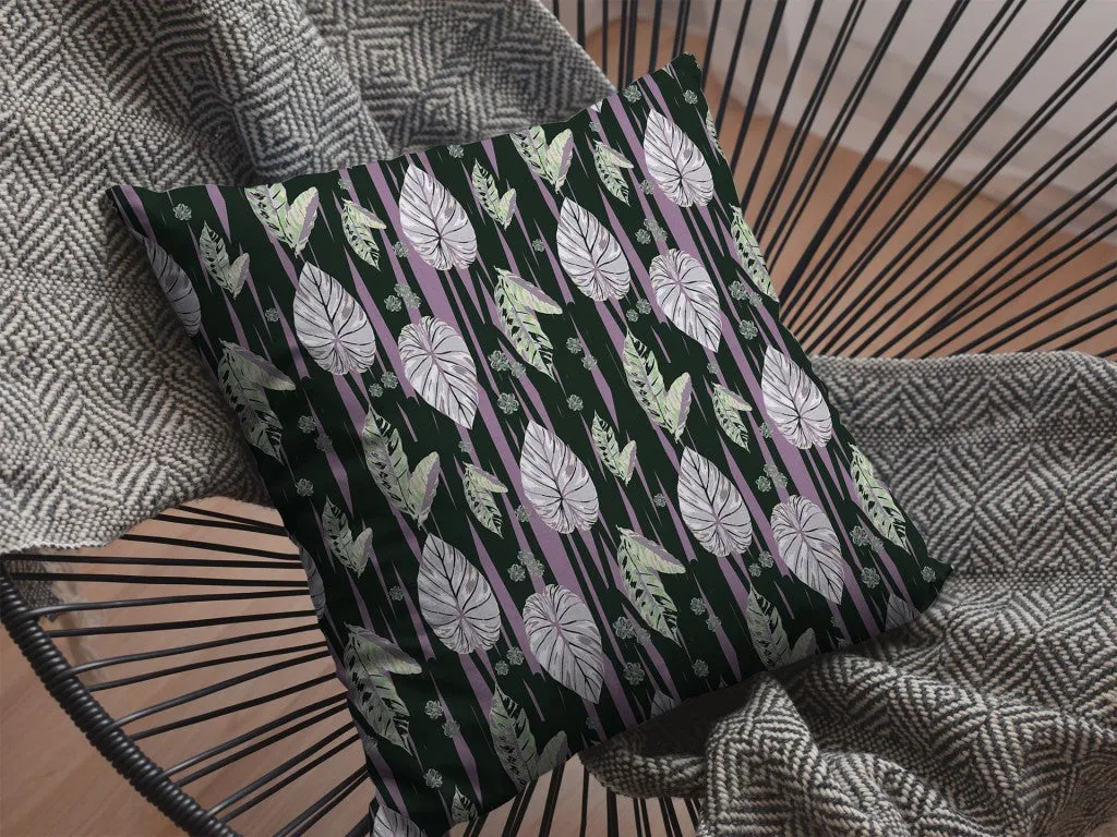 28” Black Purple Fall Leaves Indoor Outdoor Throw Pillow
