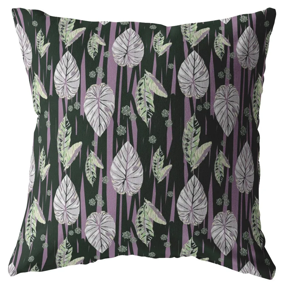 28” Black Purple Fall Leaves Indoor Outdoor Throw Pillow