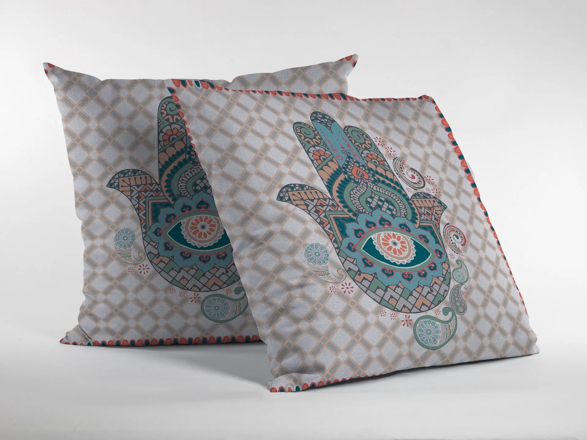 28” Blue Gray Hamsa Indoor Outdoor Throw Pillow