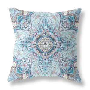 28” Light Blue Boho Flower Indoor Outdoor throw Pillow