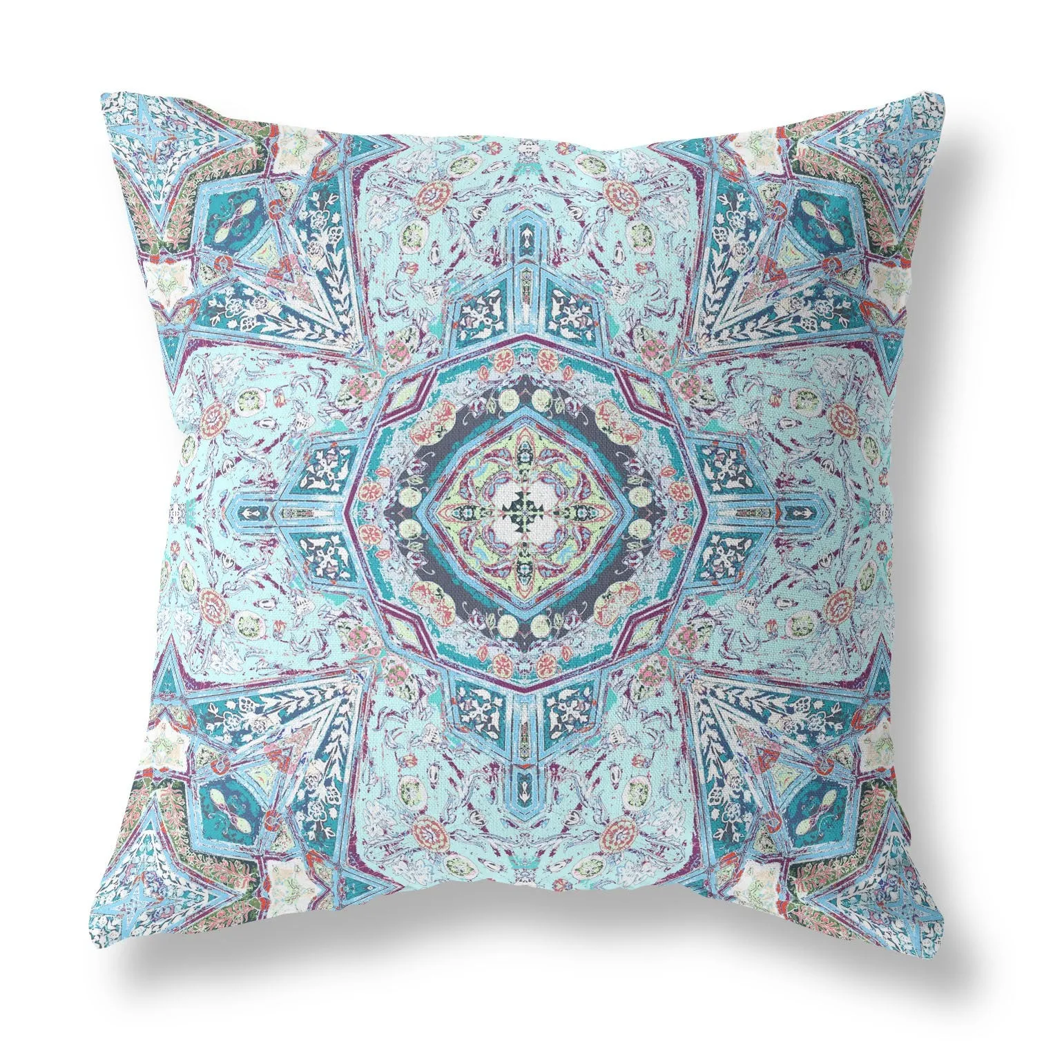 28” Light Blue Boho Flower Indoor Outdoor throw Pillow
