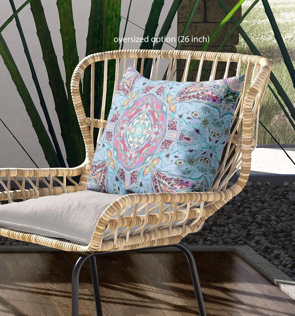 28” Light Blue Boho Flower Indoor Outdoor throw Pillow