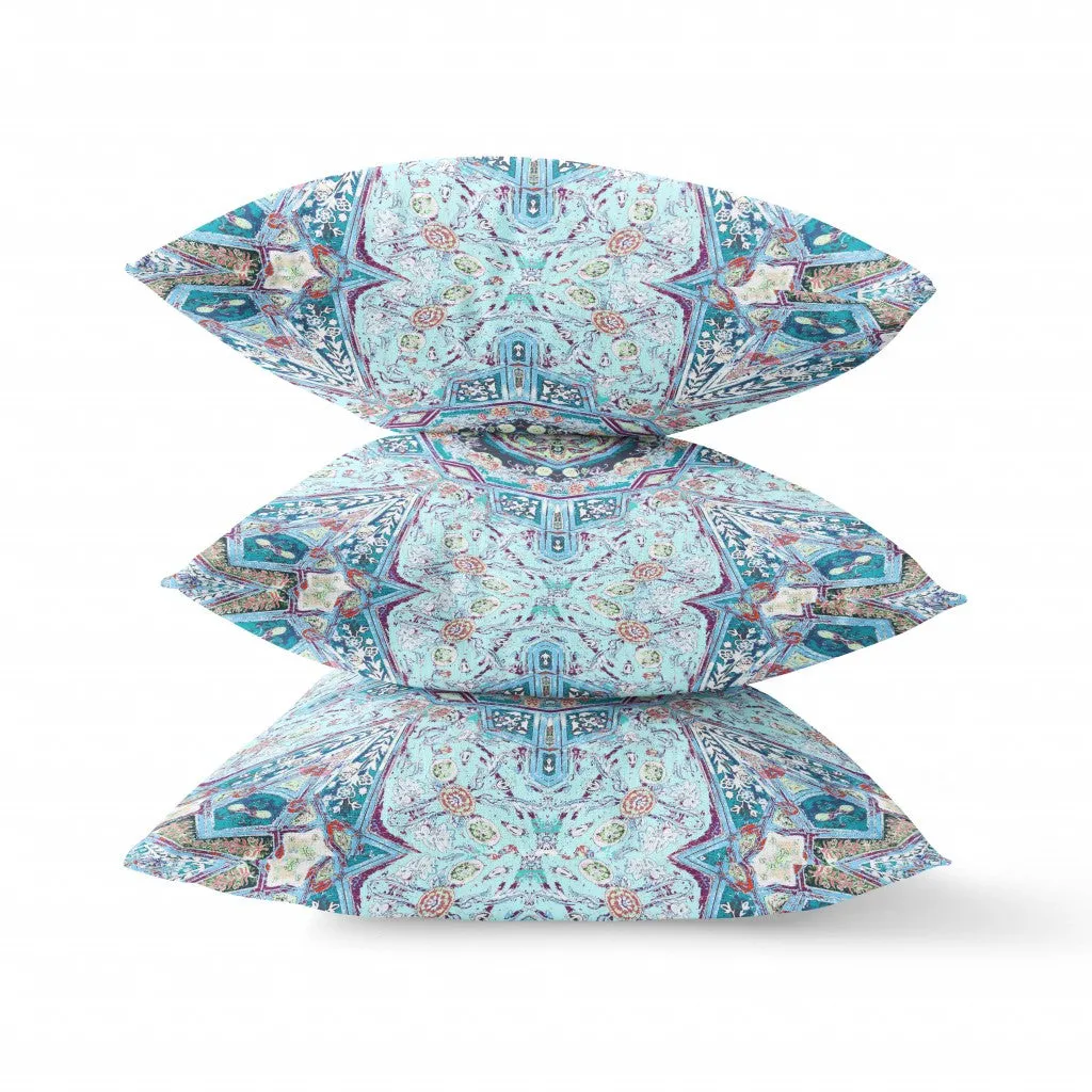 28” Light Blue Boho Flower Indoor Outdoor throw Pillow