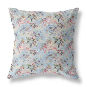 28” Light Blue Red Roses Indoor Outdoor Throw Pillow