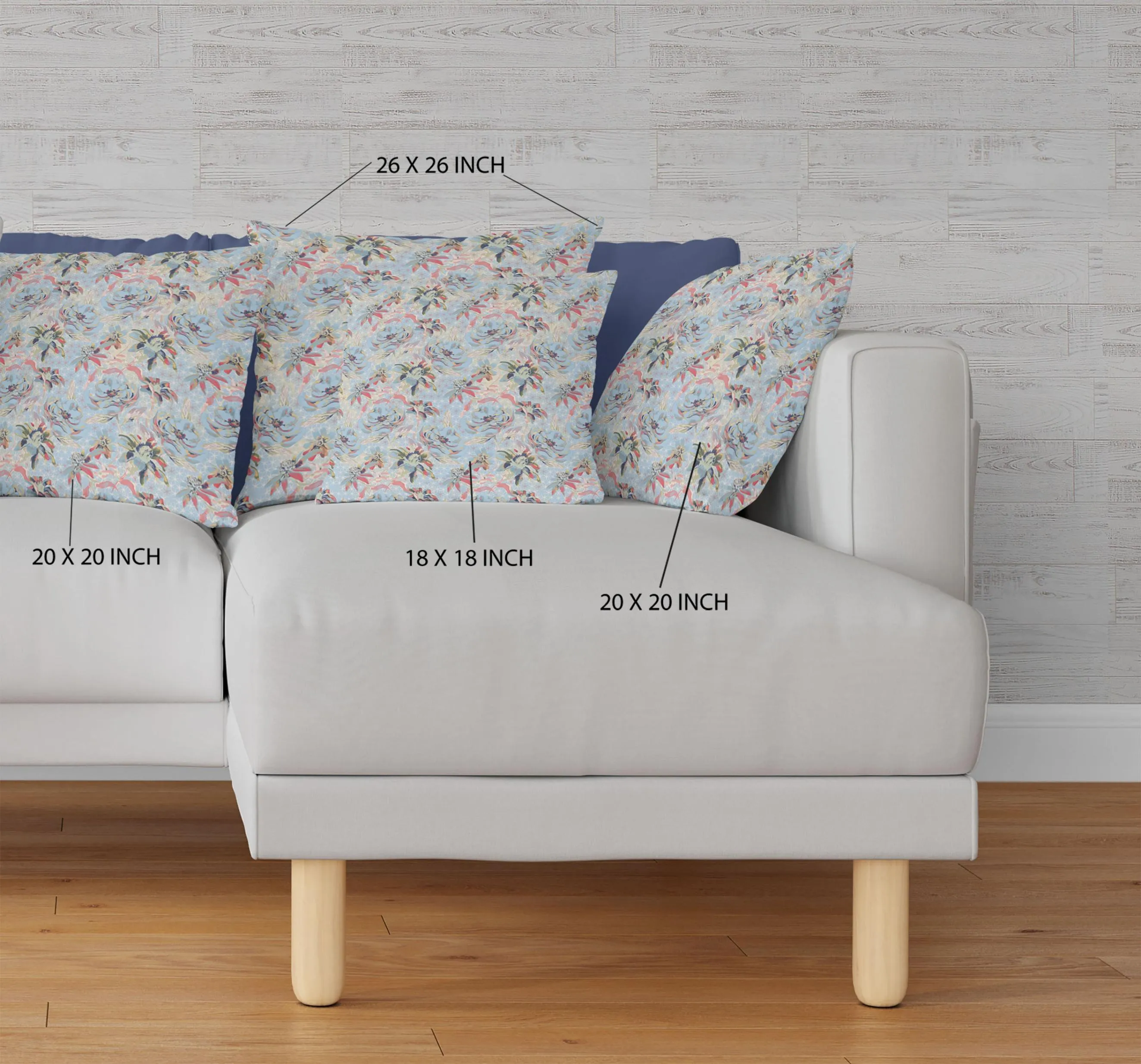28” Light Blue Red Roses Indoor Outdoor Throw Pillow