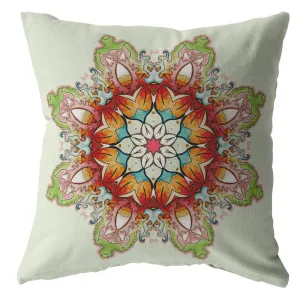 28" Orange Green Mandala Indoor Outdoor Throw Pillow