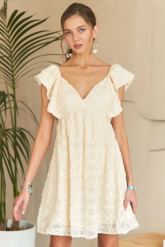 ADORA Tie Back V-Neck Ruffle Sleeve Dress