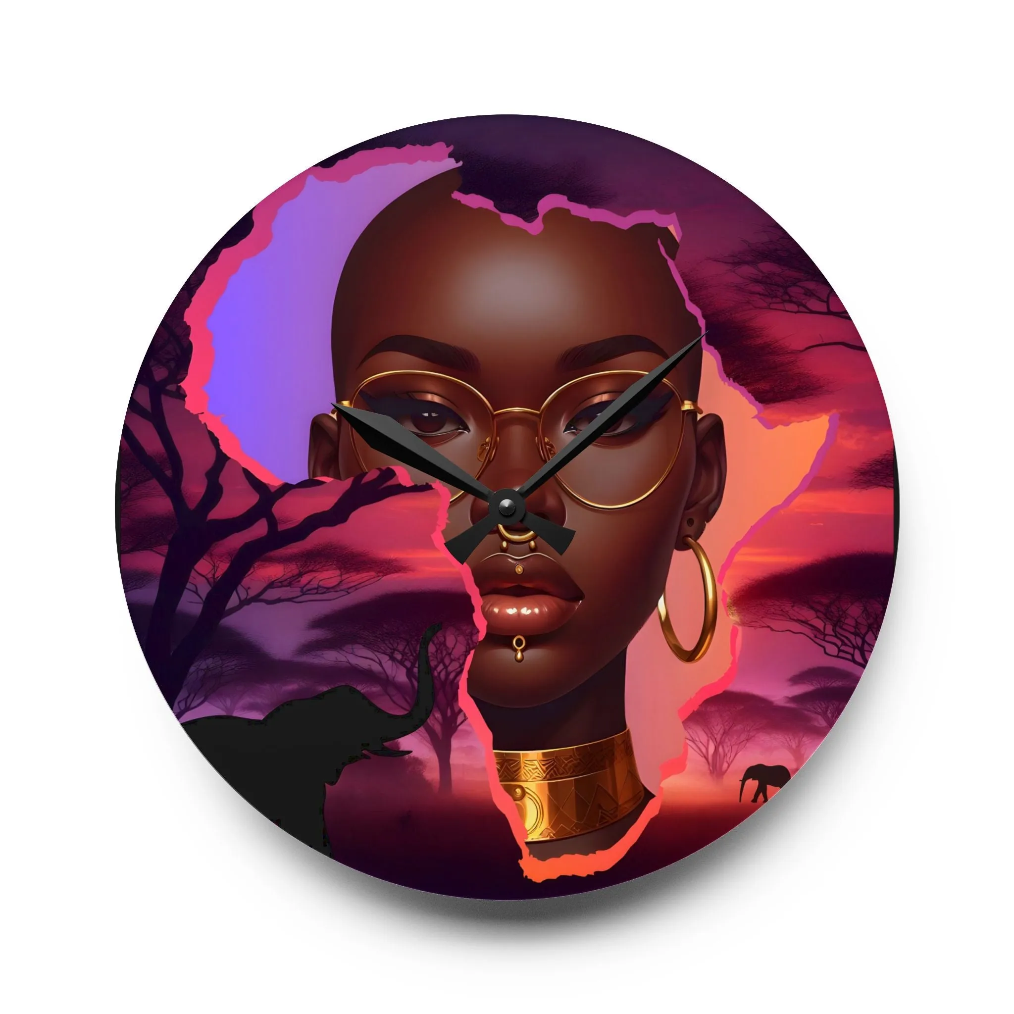 African Sunset Acrylic Wall Clock - Modern Home Decor with Inspirational Woman Design