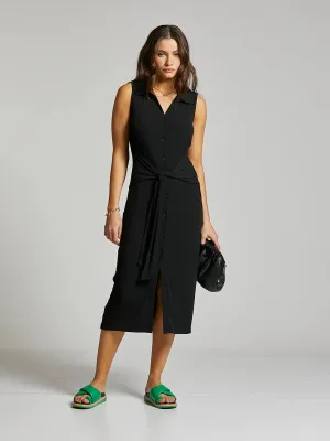 ali v neck sleeveless wrap dress - black